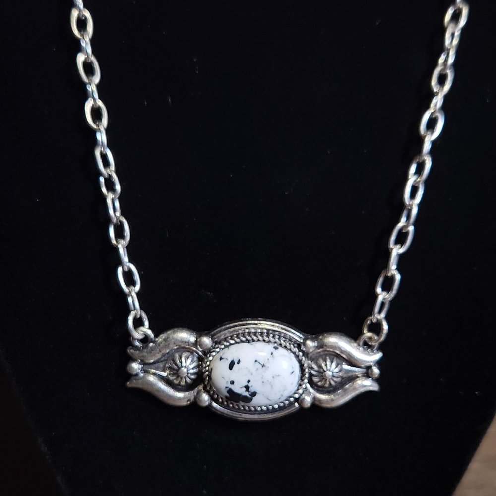 White, black and silver necklace